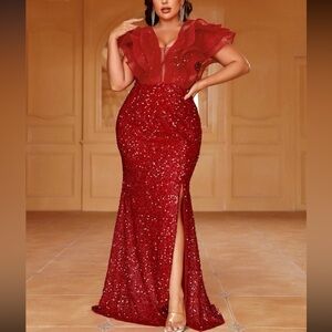 Elegant Red Sequin Wedding Dress